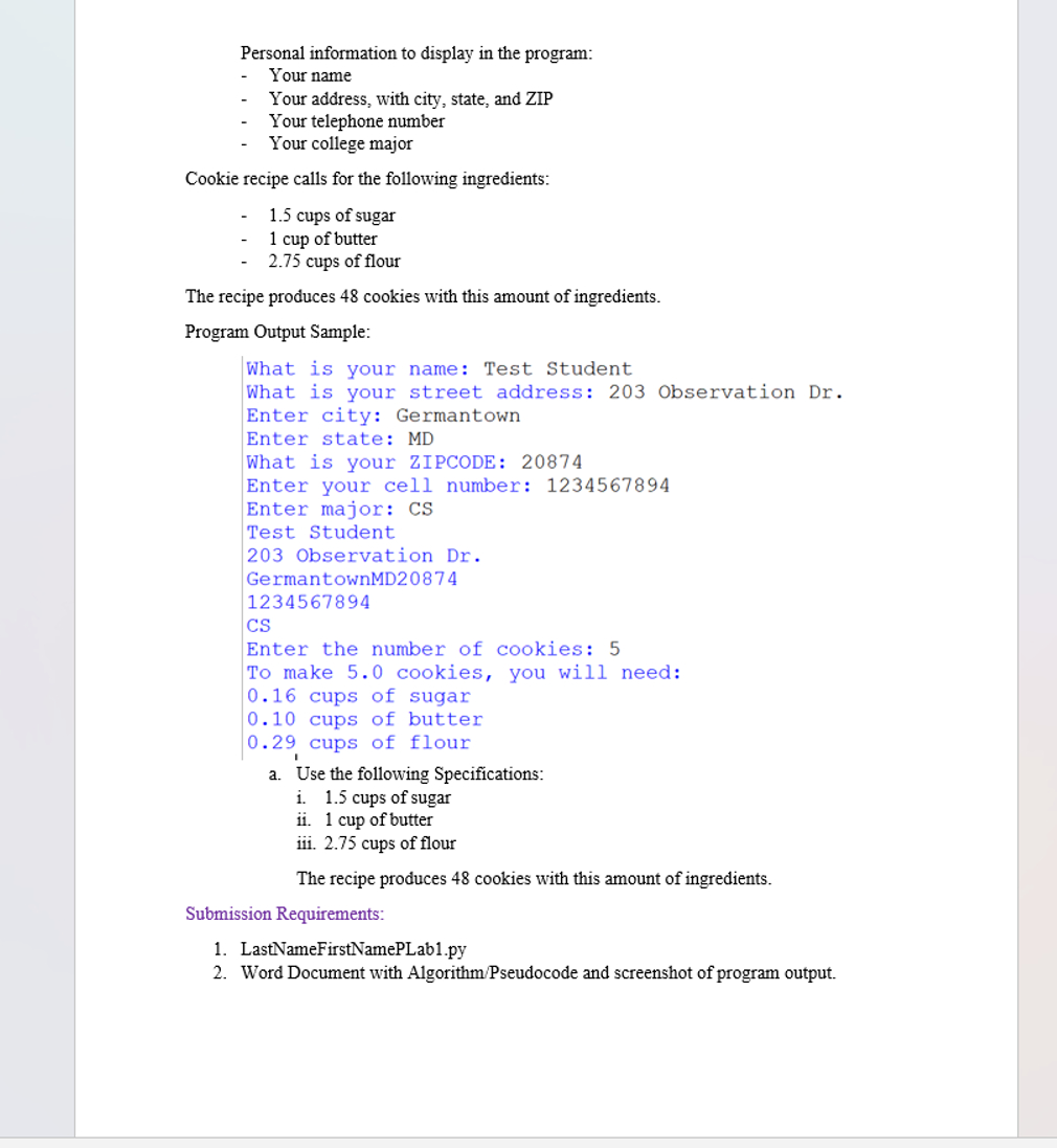 Personal information to display in the program: