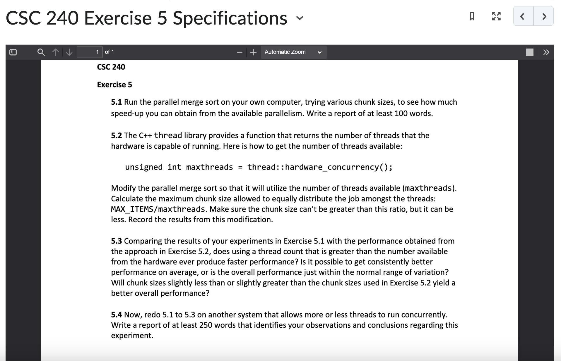 CSC 2 4 0 Exercise 5 Specifications CSC 2 4 0