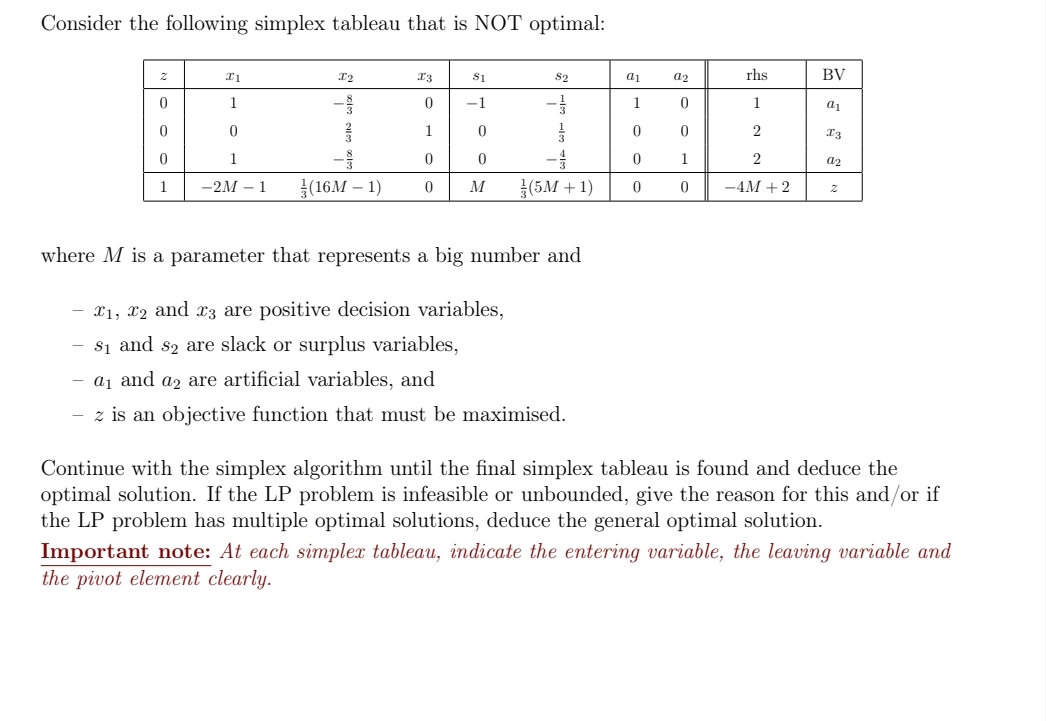 Consider the following simplex tableau that is