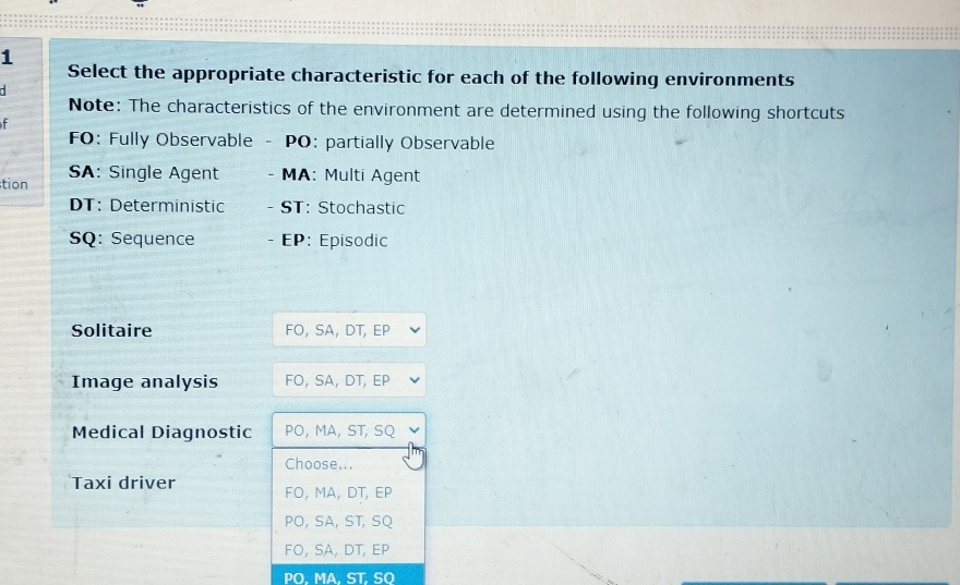 1 Select the appropriate characteristic for each