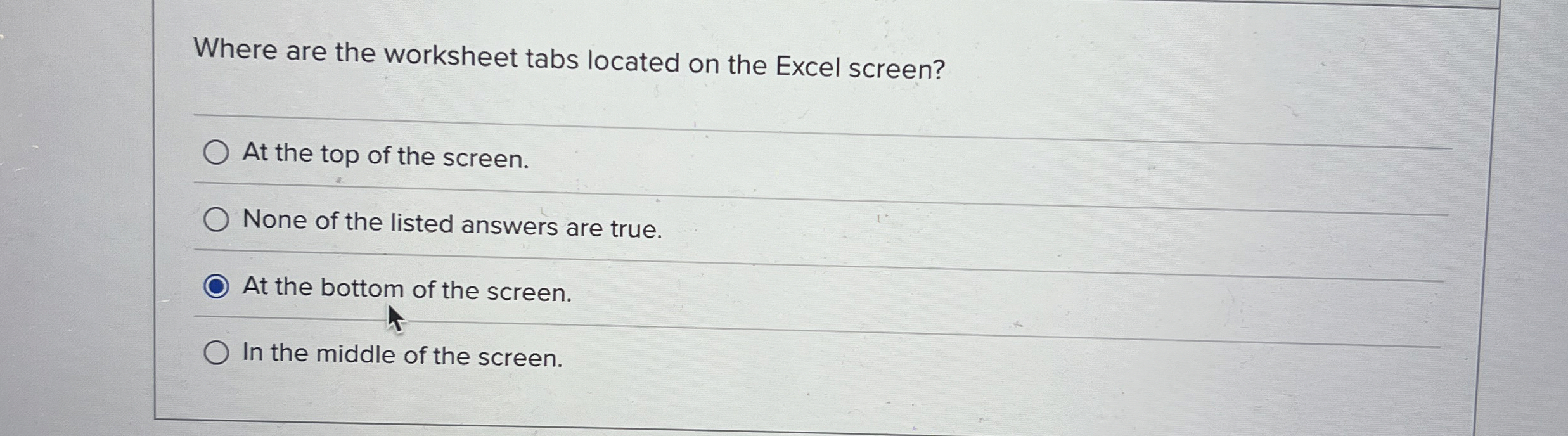 Where are the worksheet tabs located on the Excel