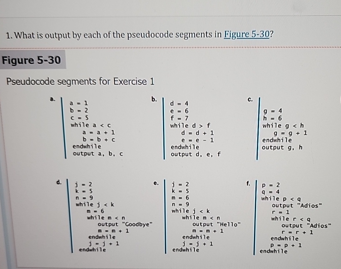 What is output by each of the pseudocode segments