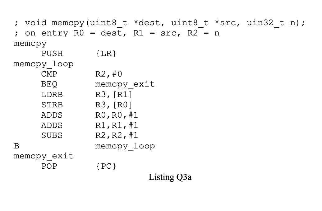 ( c ) Listing Q 3 a is the assembly language code