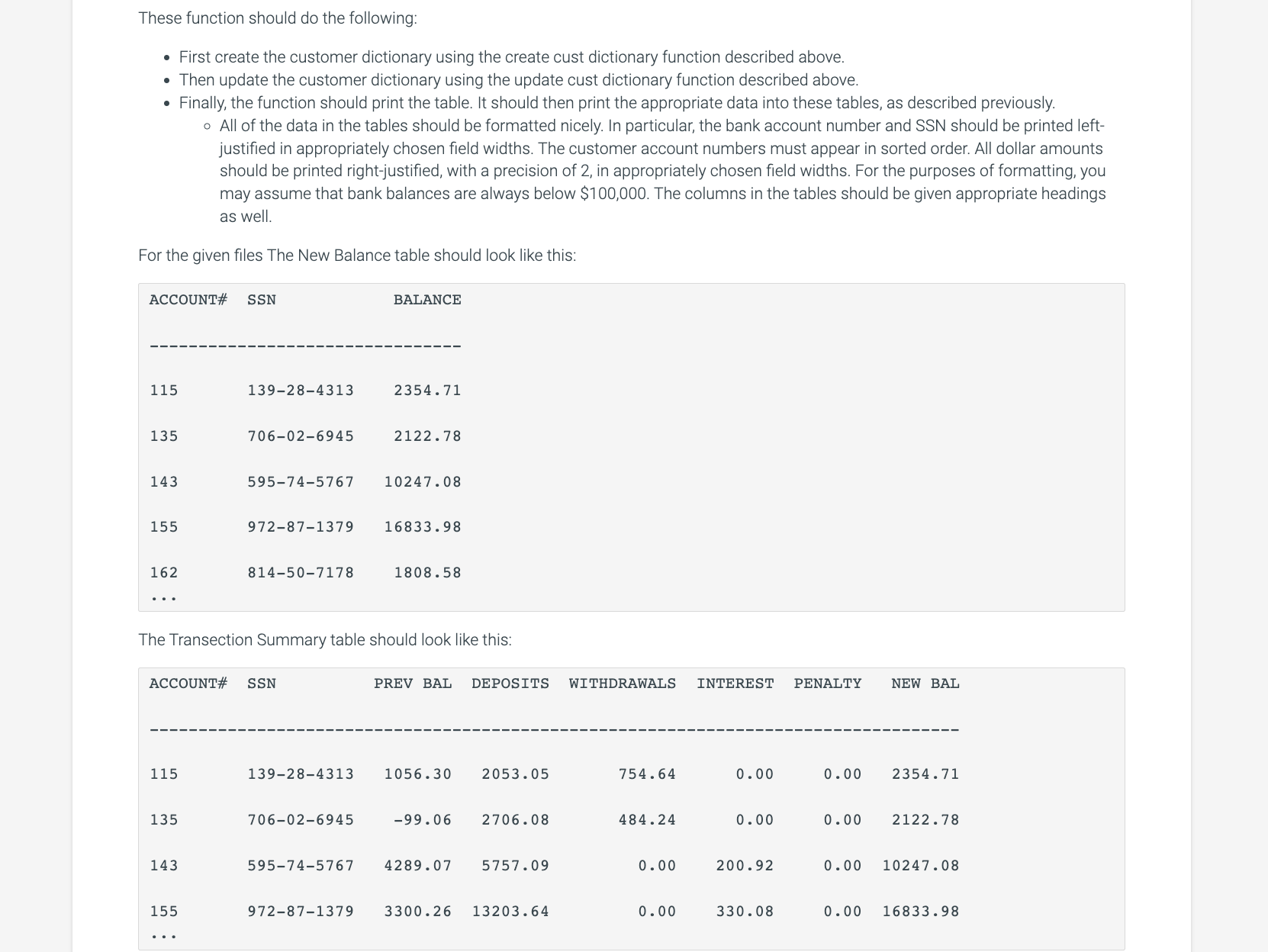 Program Specifications: For this problem, you