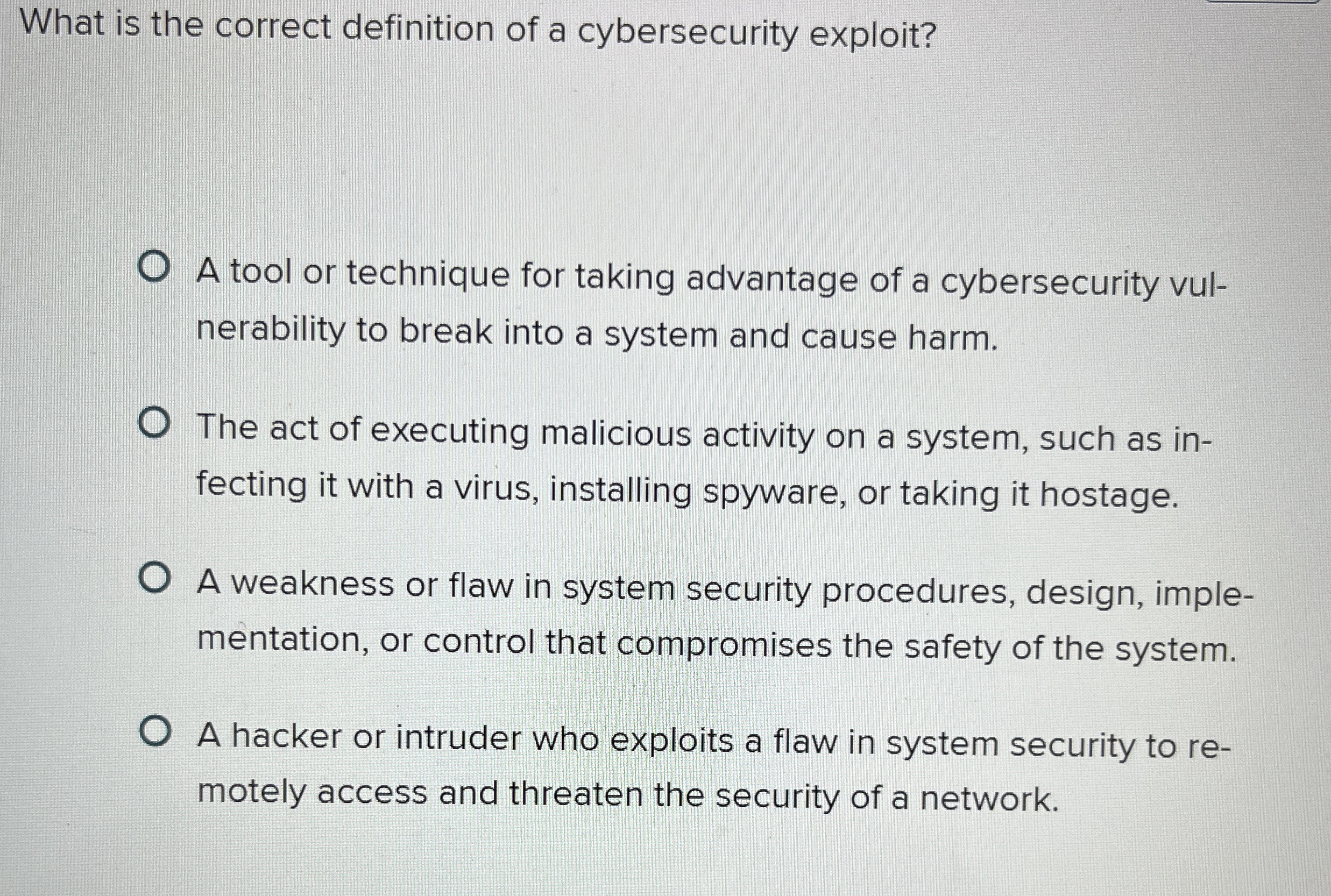 What is the correct definition of a cybersecurity