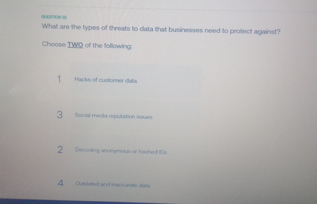 Cuestow 3 2 What are the types of threats to data