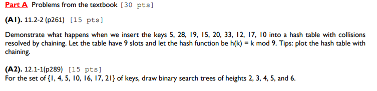 Part A Problems from the textbook [ 3 0 p t s (