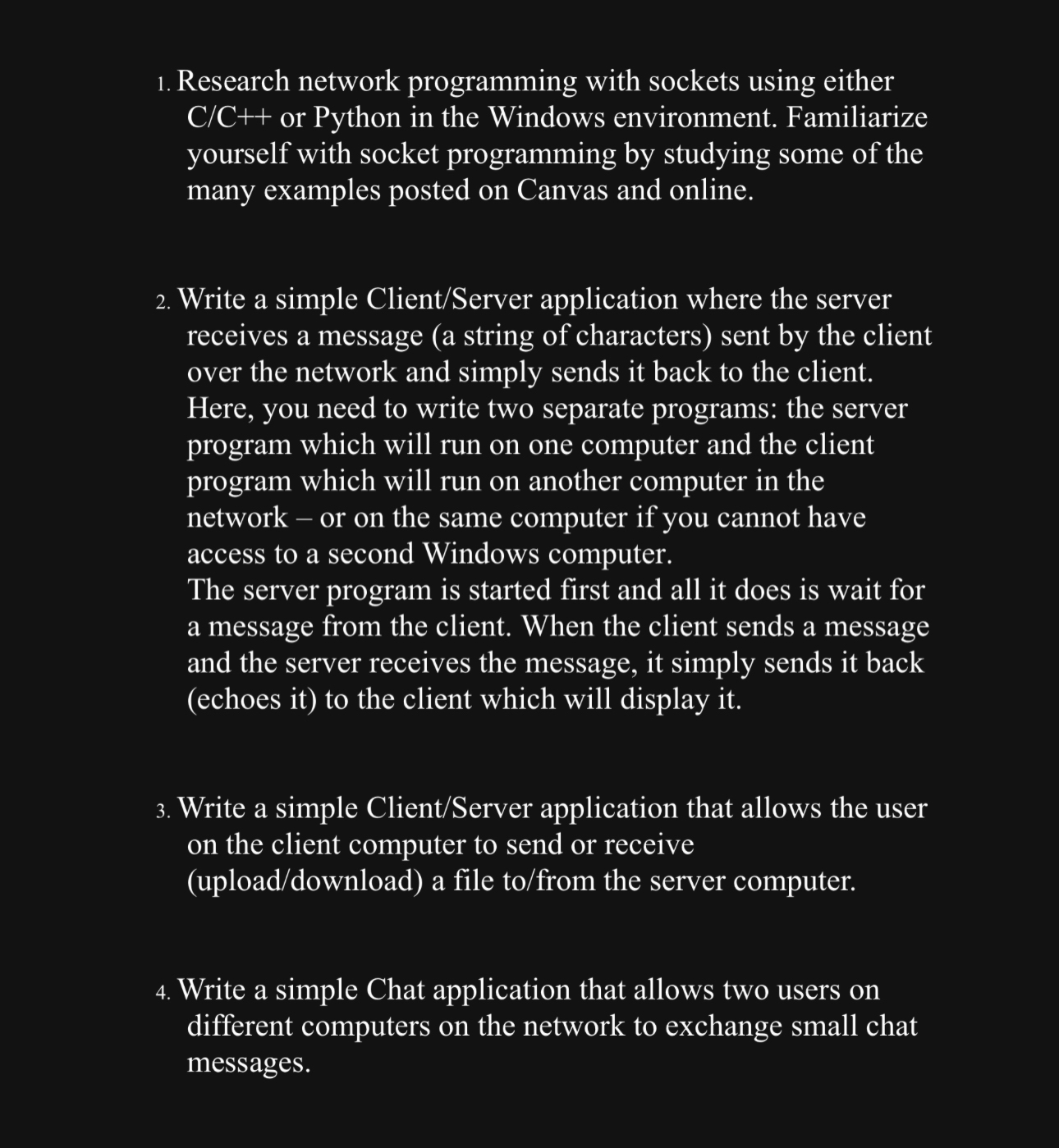 Research network programming with sockets using