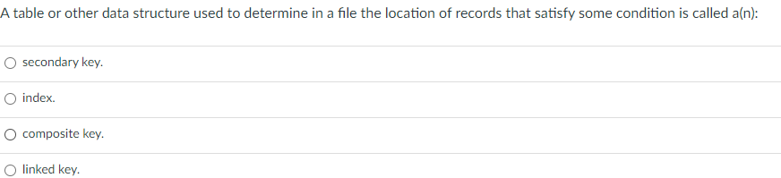 A table or other data structure used to determine