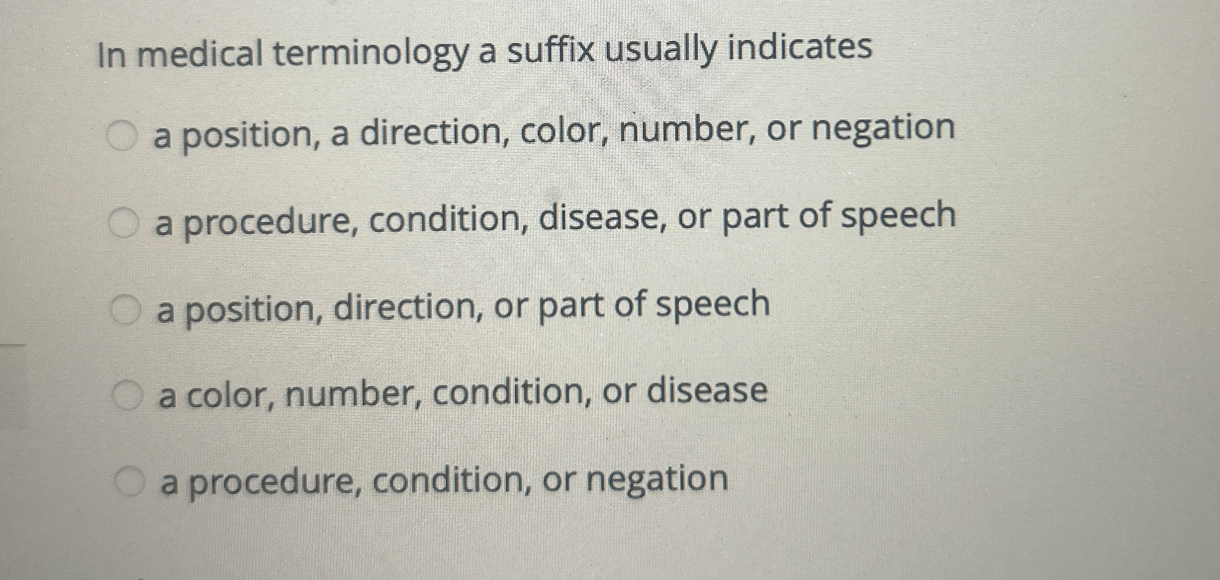 In medical terminology a suffix usually indicates
