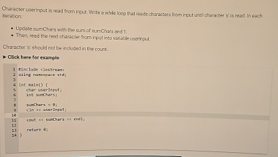 Characte userincut is read trom inp, White a