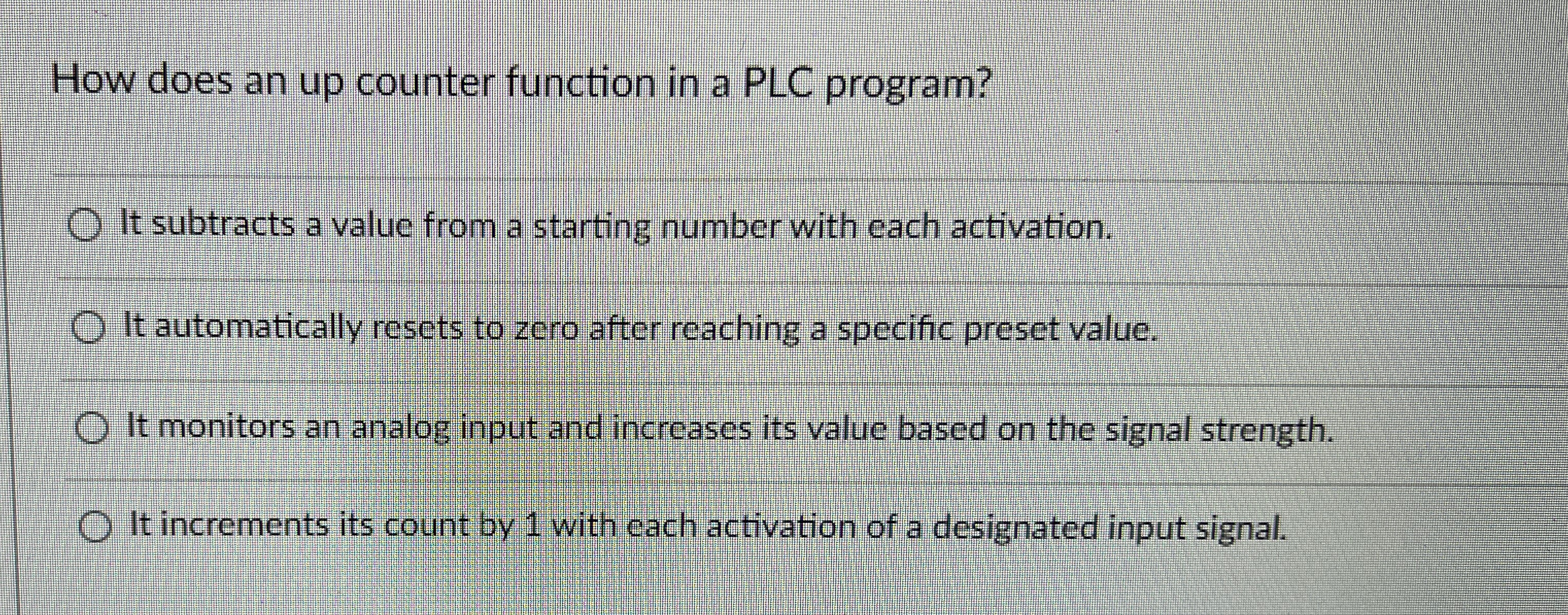 How does an up counter function in a PLC program?