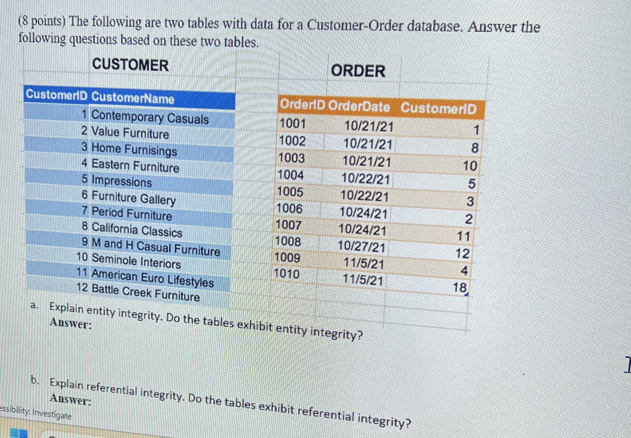 ( 8 points ) The following are two tables with