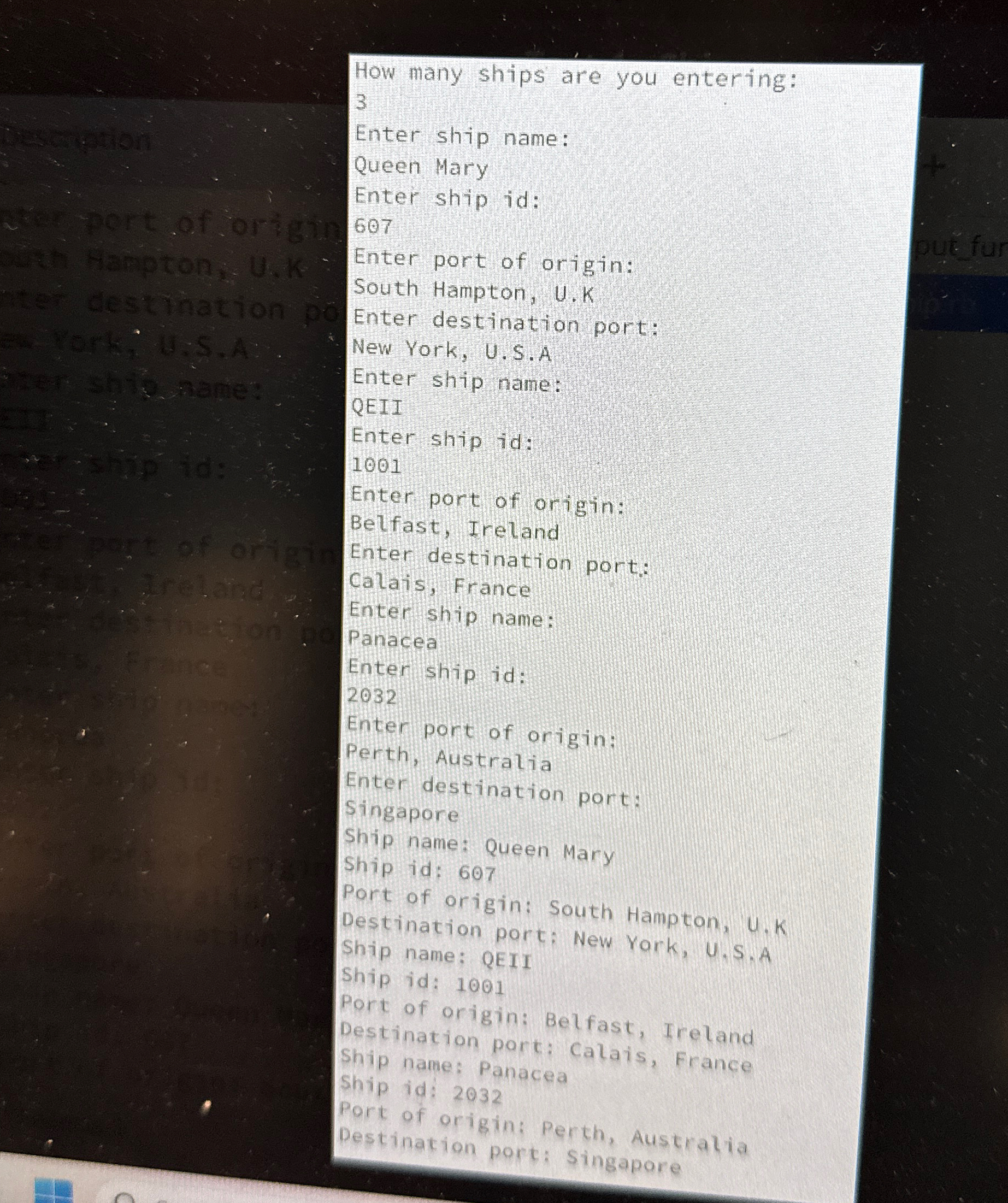 How many ships are you entering: 3 Enter ship