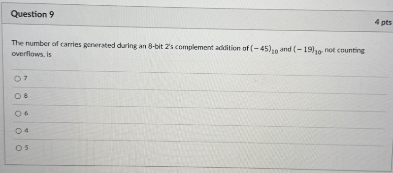 Question 9 The number of carries generated during