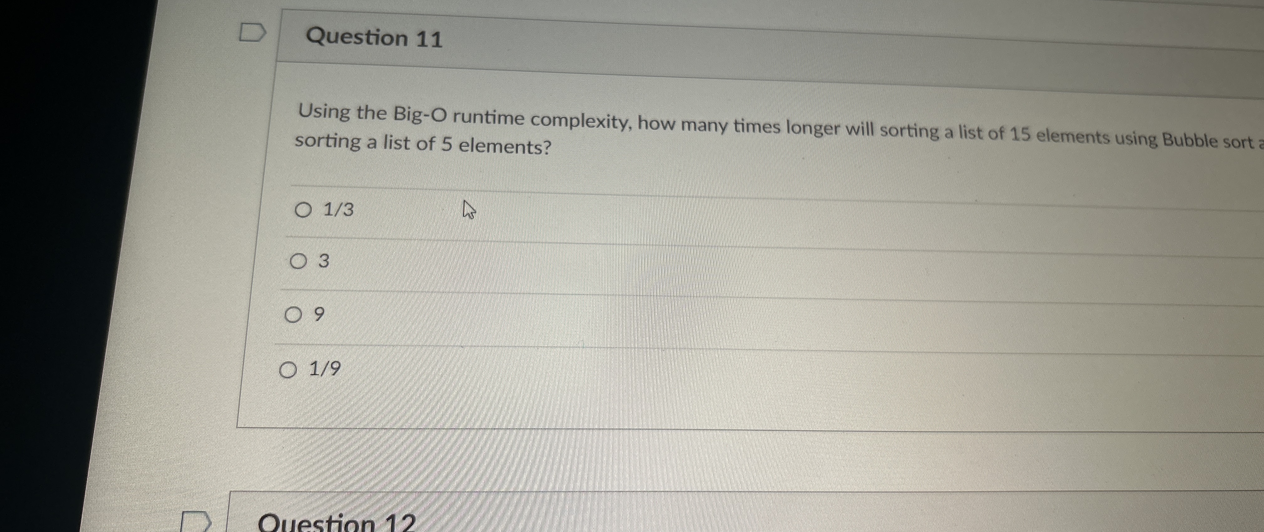 Question 1 1 Using the Big - O runtime