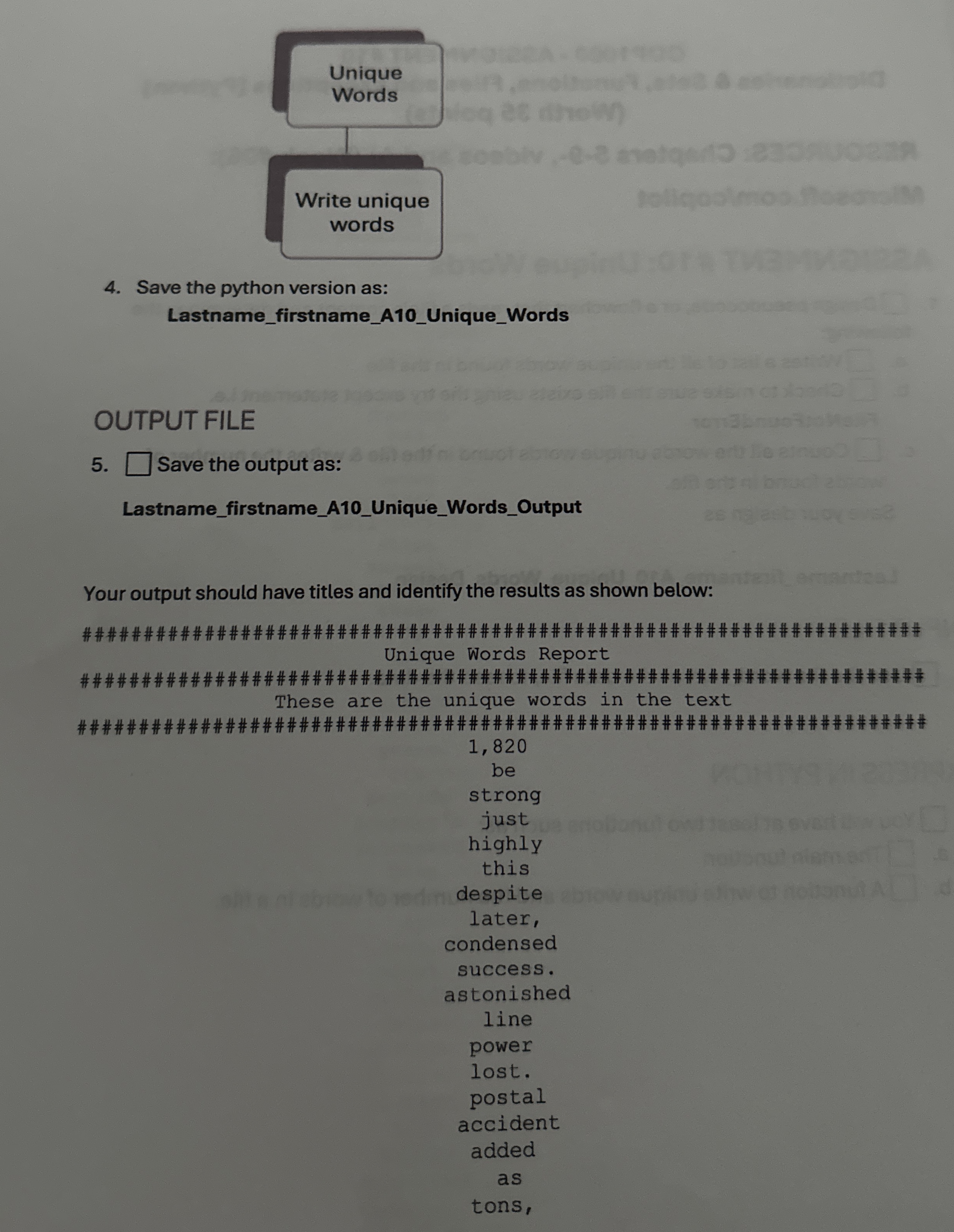 ASSIGNMENT # 1 0 : Unique Words Design