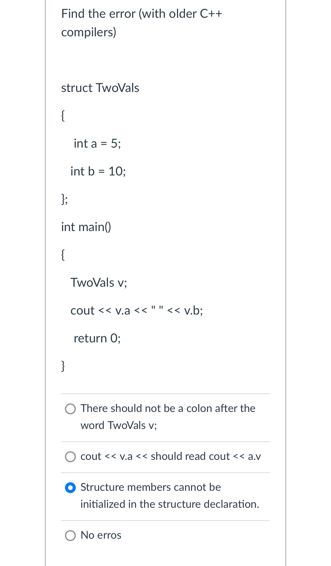Find the error ( with older C + + compilers )