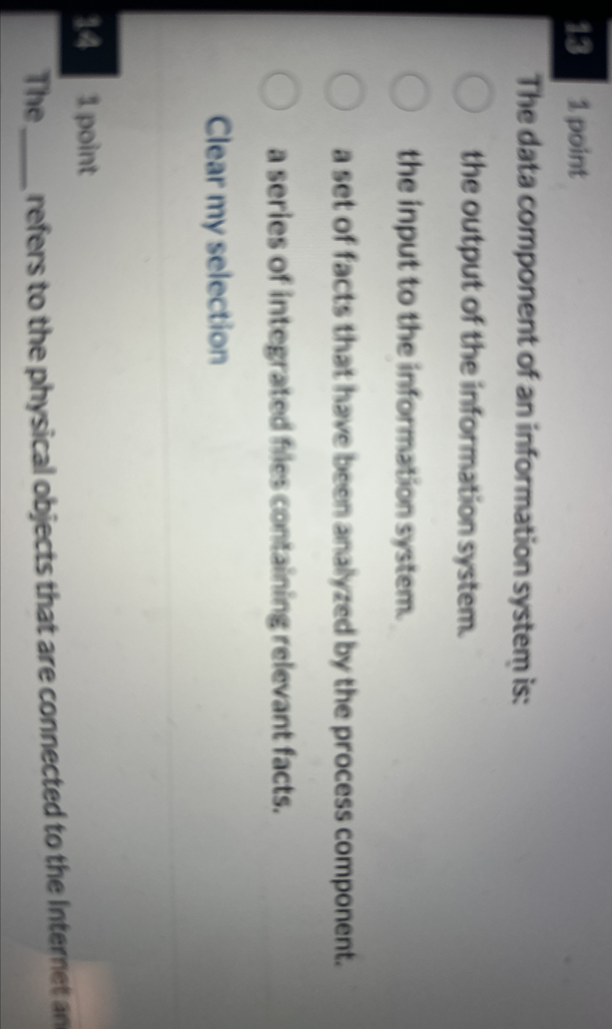 1 3 1 point The data component of an information