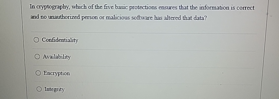 In cryptography, which of the five basic