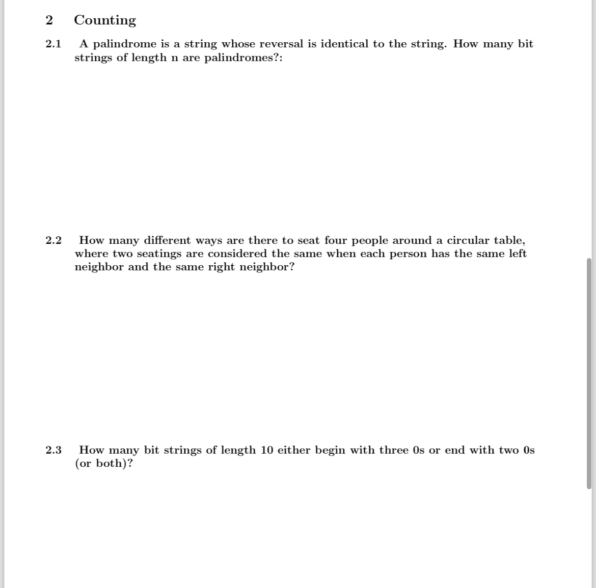 2 Counting 2 . 1 A palindrome is a string whose