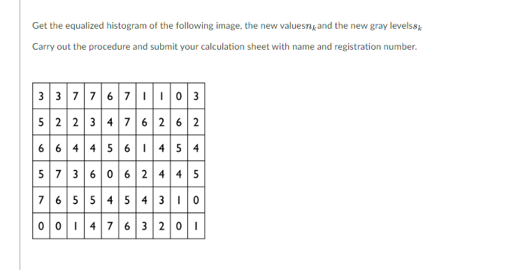 Get the equalized histogram of the following