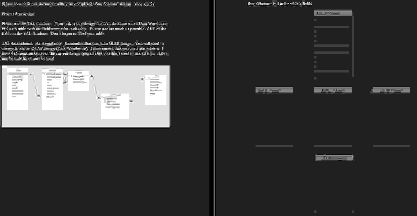 Star Schema - Fill in the table's fields. \ table