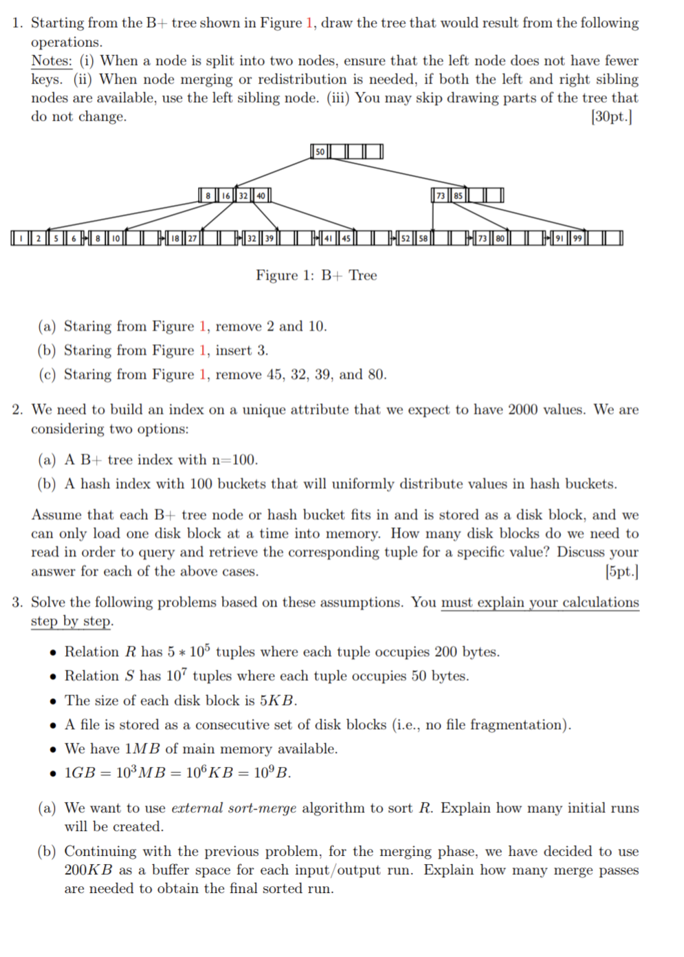 Starting from the B + tree shown in Figure 1 ,