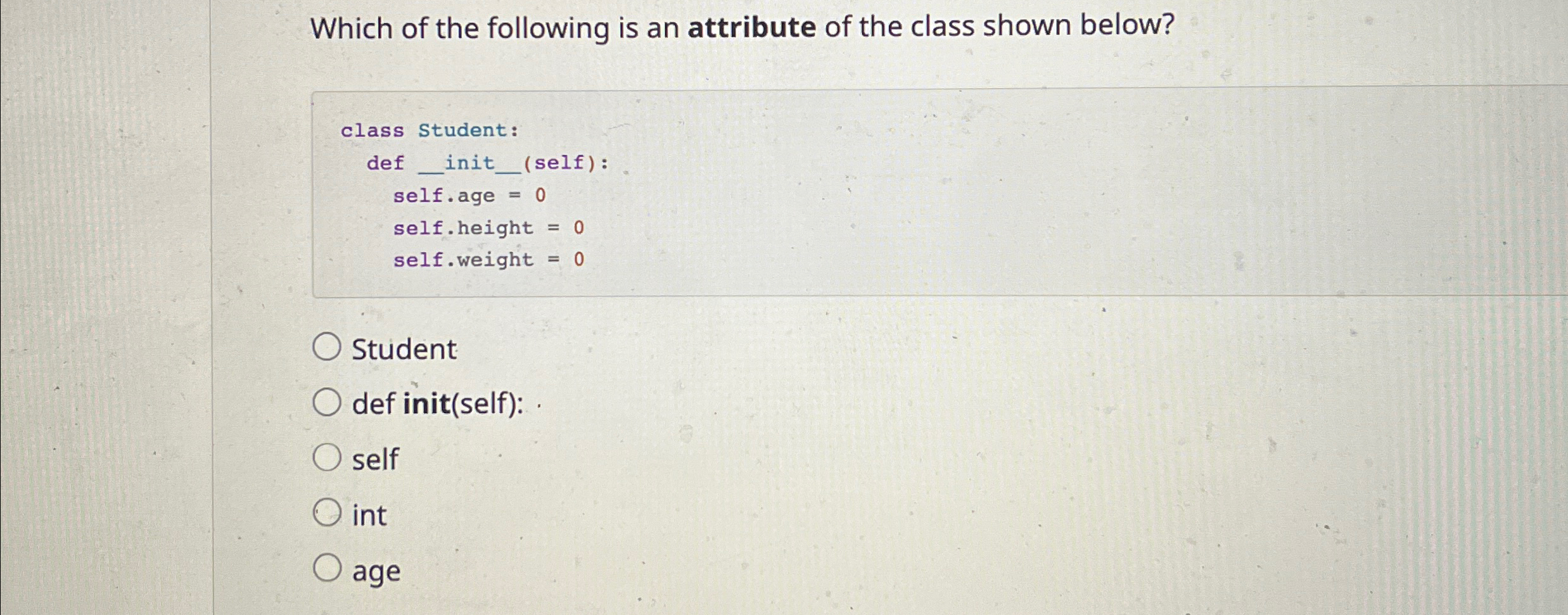 Which of the following is an attribute of the