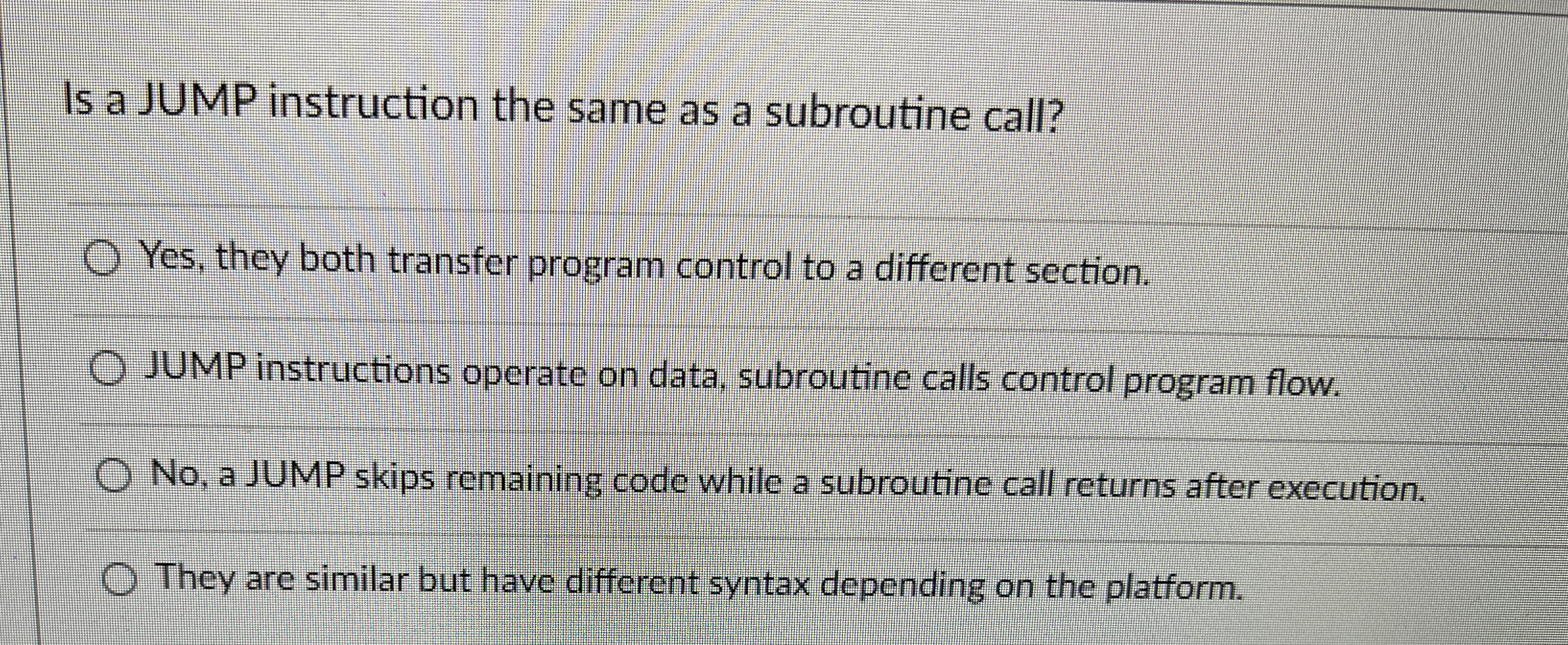 Is a JUMP instruction the same as a subroutine