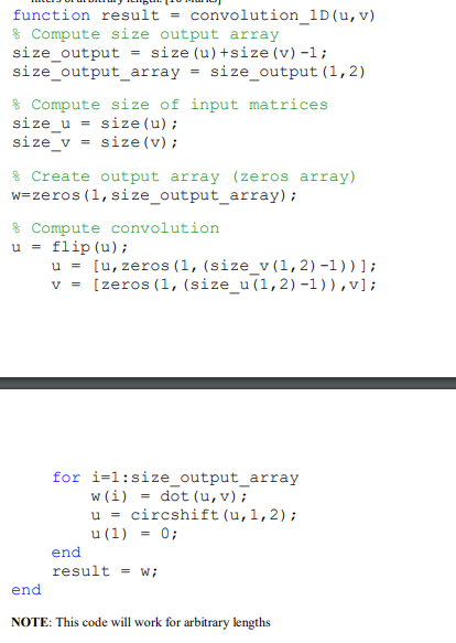 function result = convolution _ 1 D ( u , v ) 8