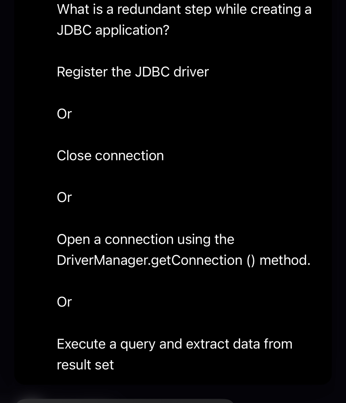 What is a redundant step while creating a JDBC