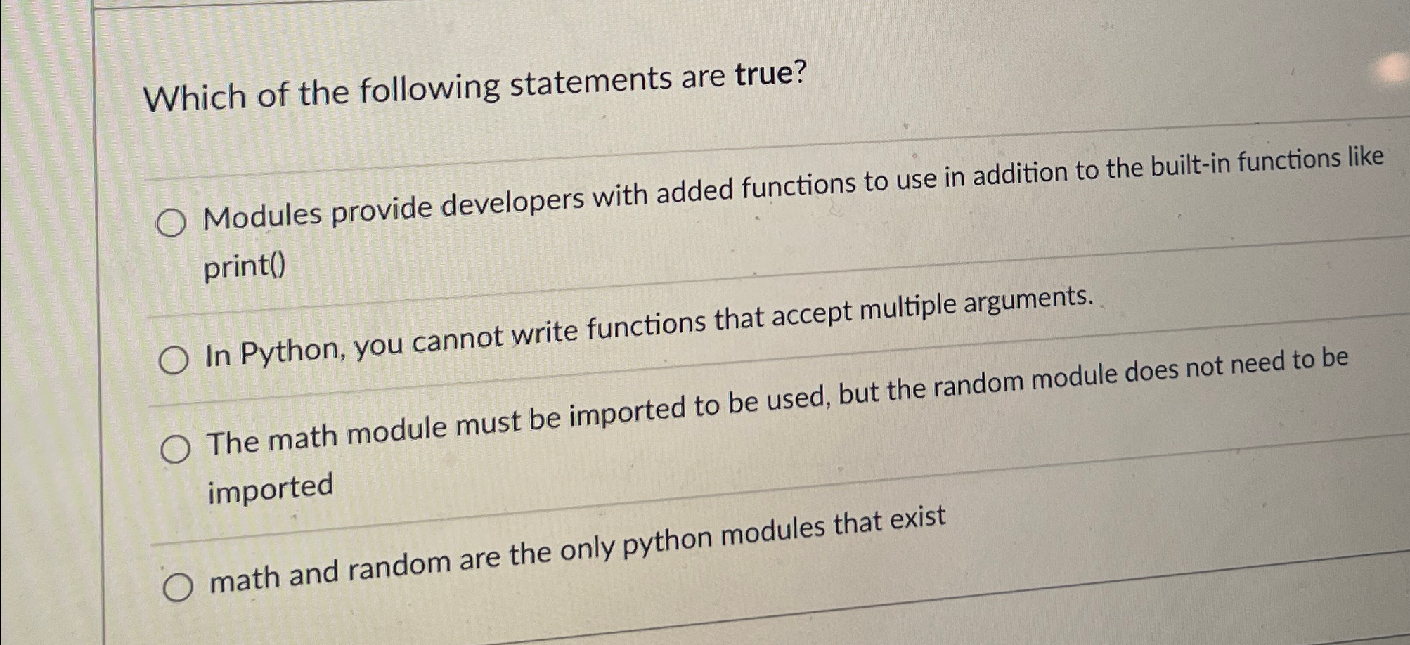 Which of the following statements are true?