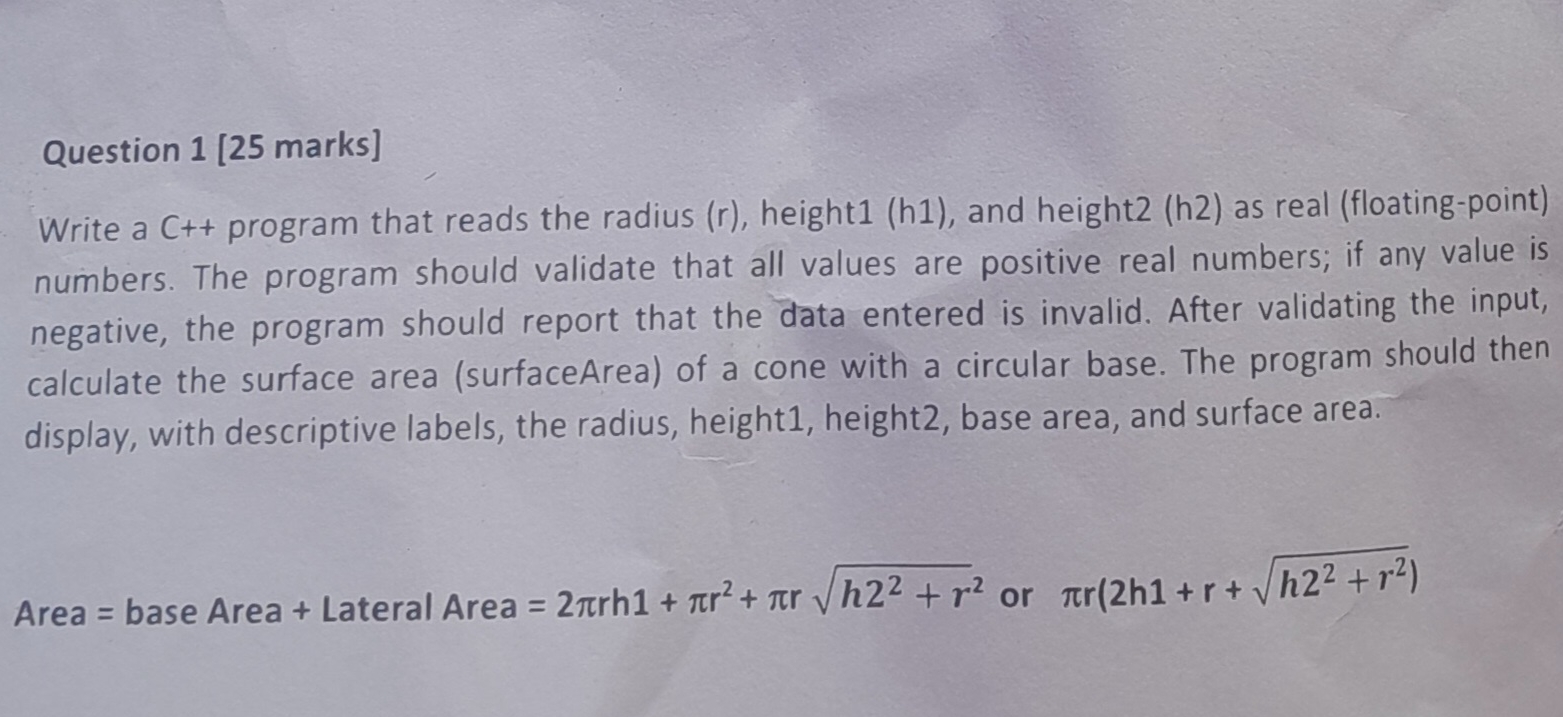 Question 1 [ 2 5 marks ] Write a C + + program