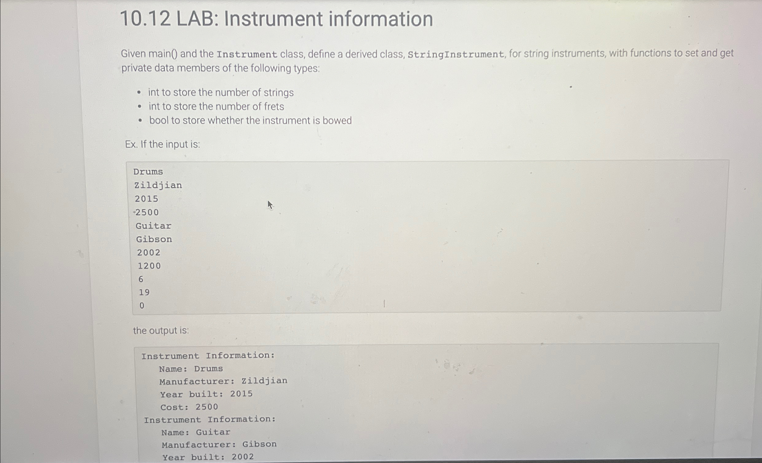 1 0 . 1 2 LAB: Instrument information Given main
