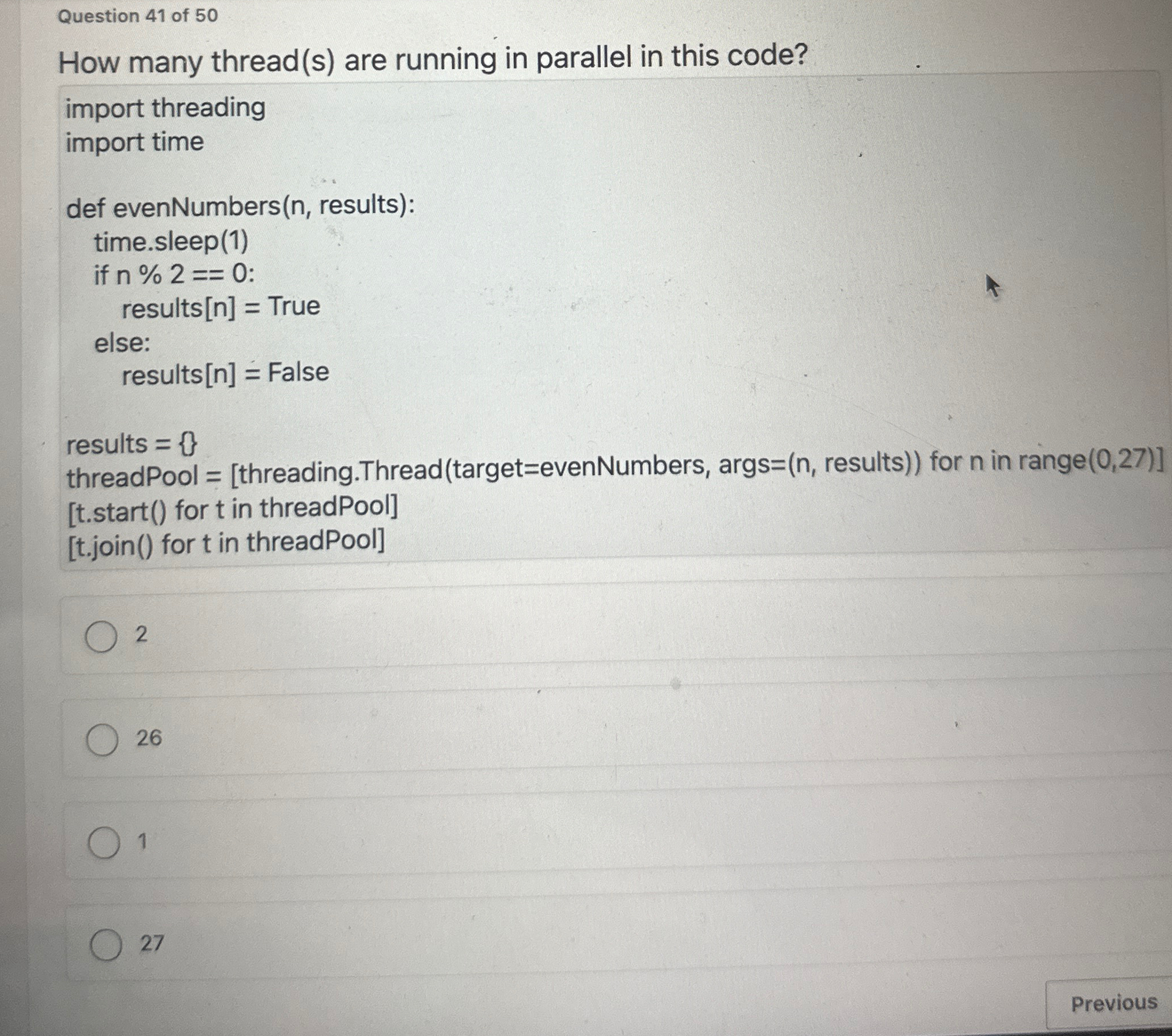 Question 4 1 of 5 0 How many thread ( s ) are