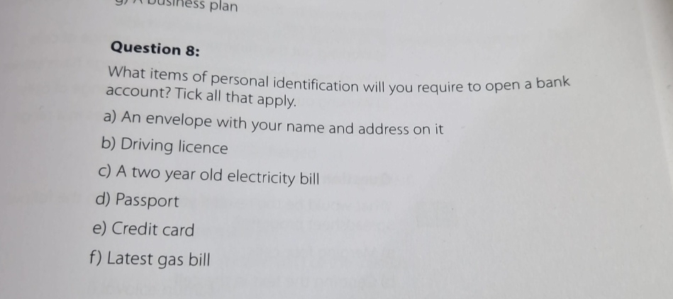 Question 8 : What items of personal