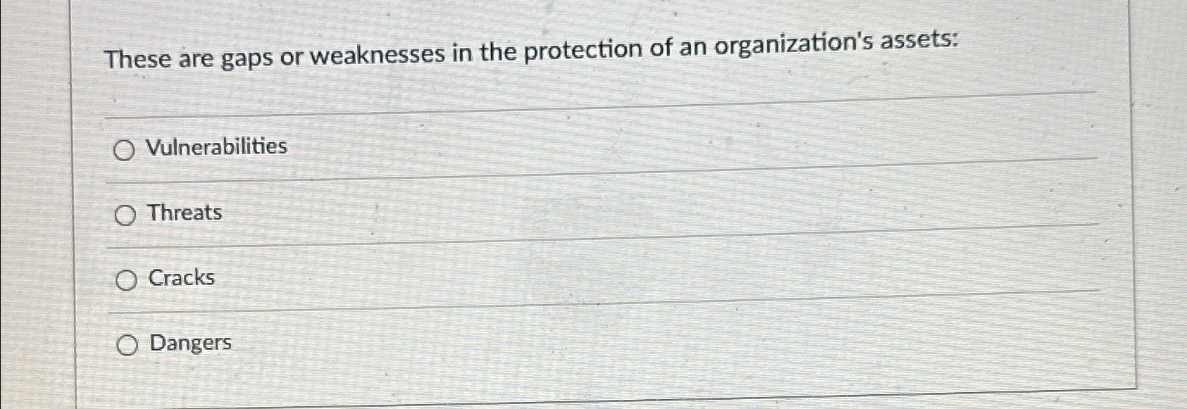 These are gaps or weaknesses in the protection of