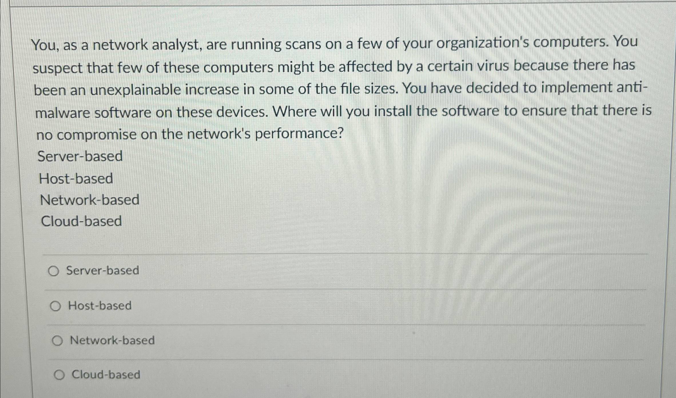 You, as a network analyst, are running scans on a