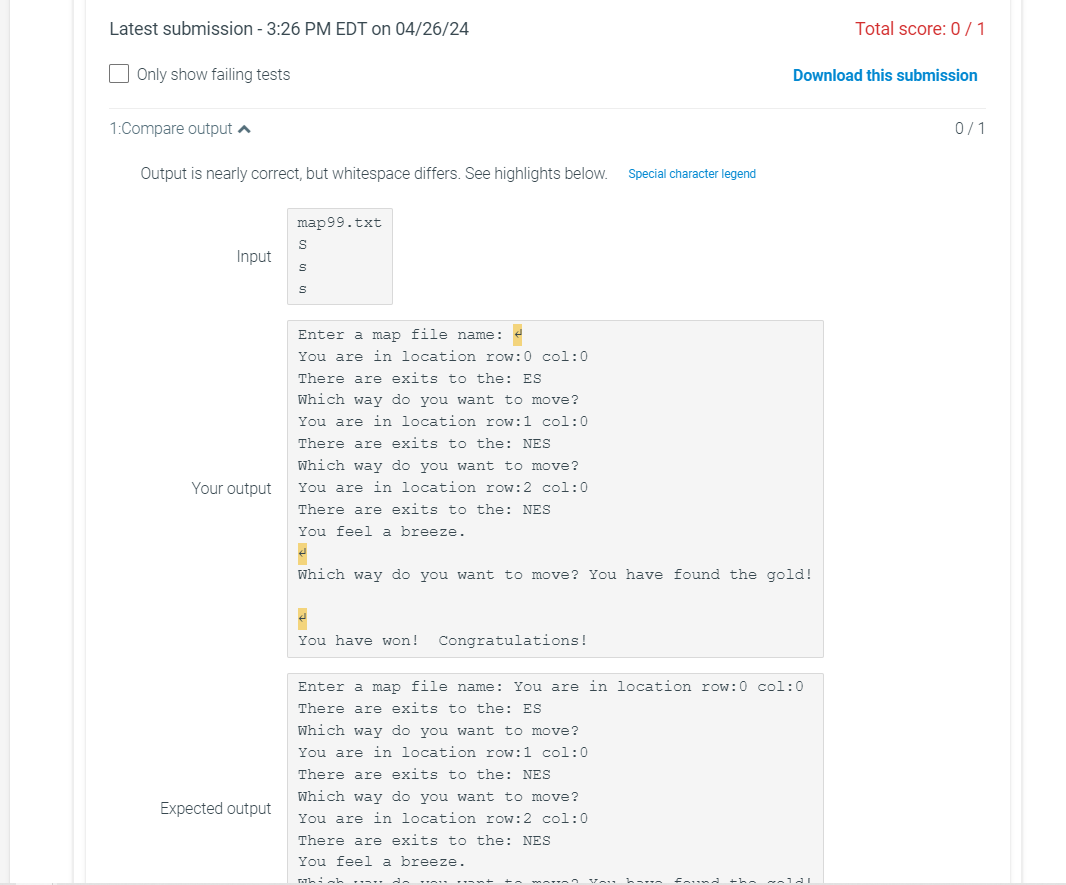 How do fix the whitespaces?Only show failing