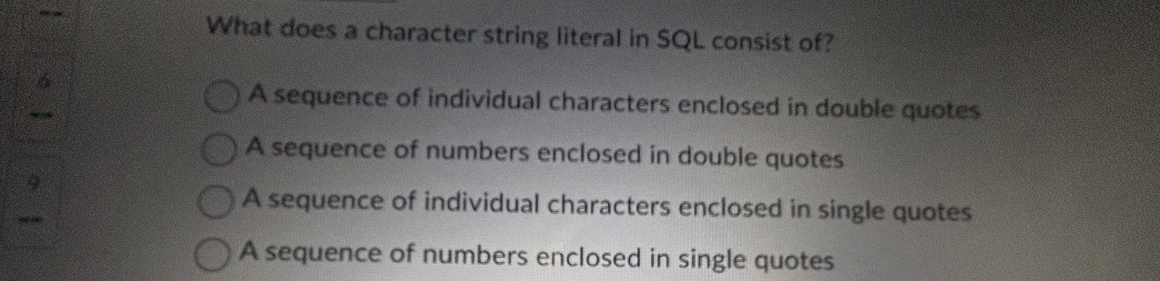 What does a character string literal in SQL