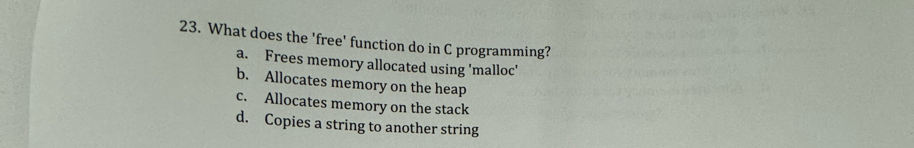 What does the 'free' function do in C