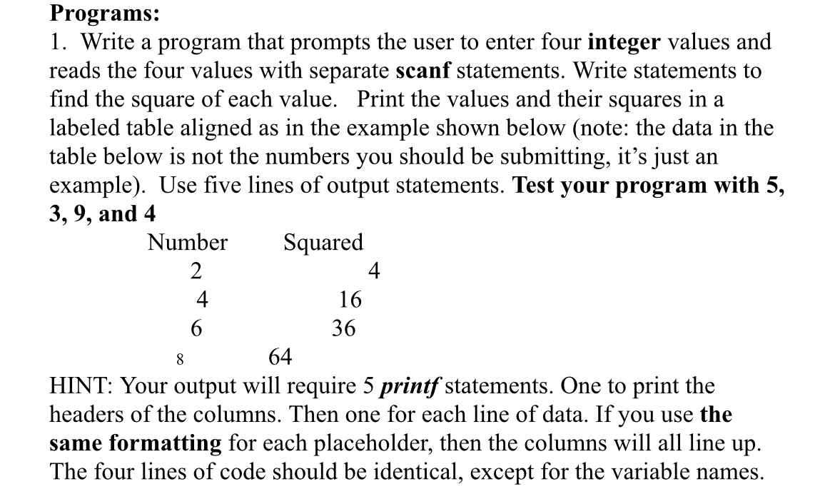 Please write the program in C + + Programs: Write