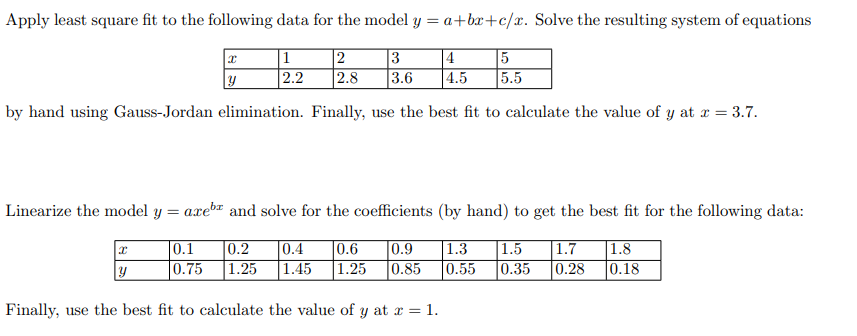 Use PYTHON to solve both Apply least square fit