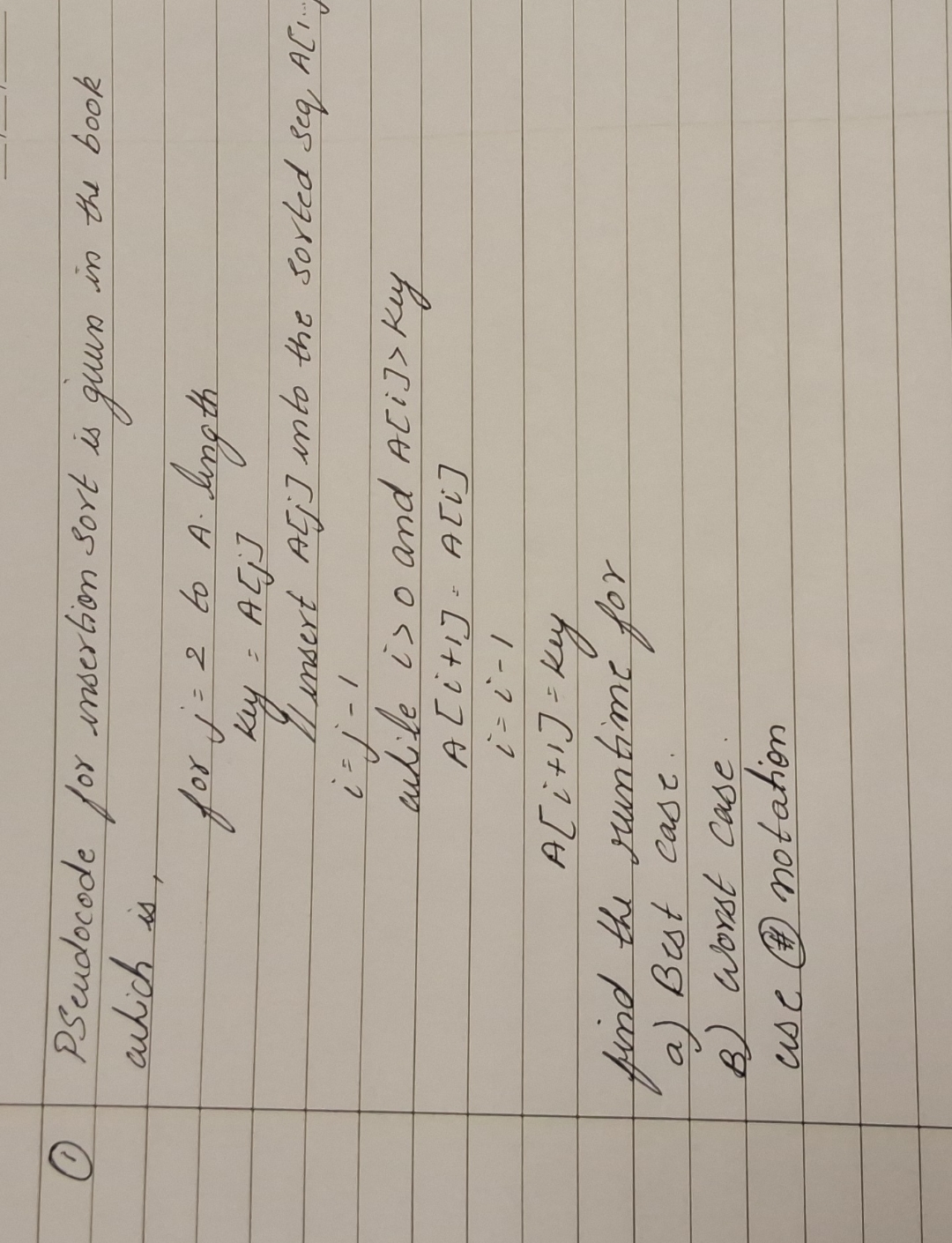 ( 1 ) Pseudocode for unsertion sort is giuns in