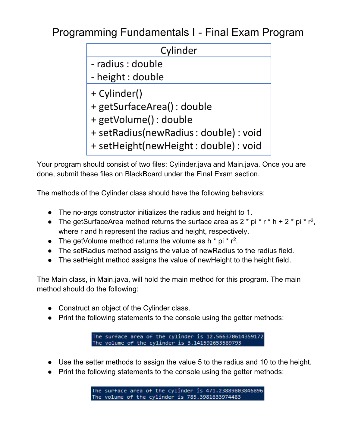 Programming Fundamentals I - Final Exam Program