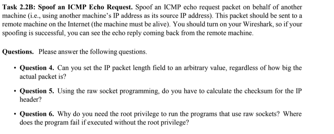 outputTask 2 . 2 B: Spoof an ICMP Echo Request.