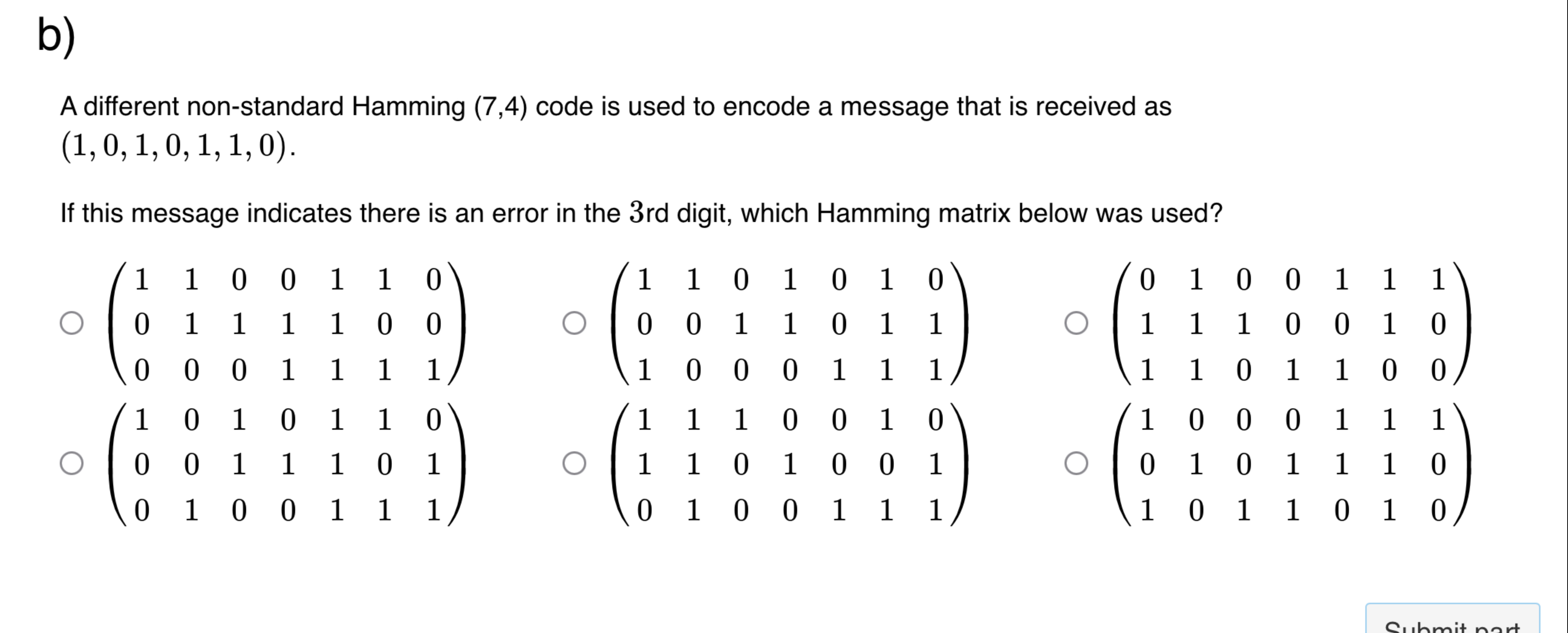 b ) A different non - standard Hamming ( 7 , 4 )