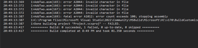 I need help with this project: Write an assembly