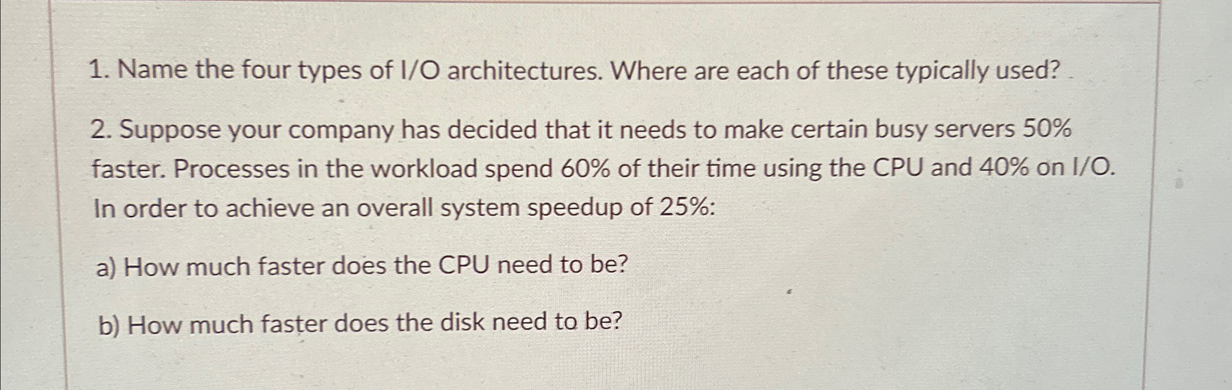 Name the four types of I / O architectures. Where